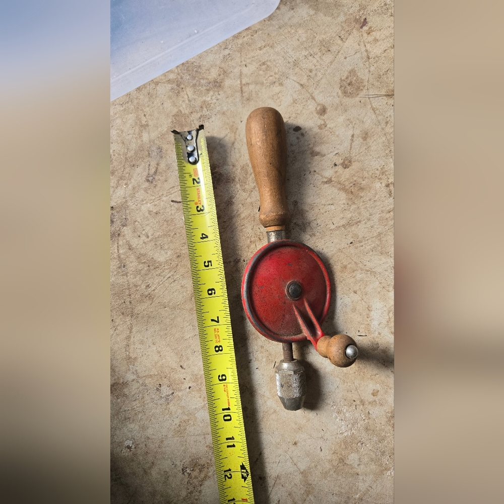 Vintage Stanley Eggbeater Hand Drill Wood And Metal Red Wokring